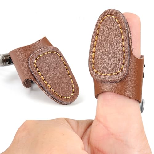 CALFOVERA PU Leather Archery Draw Ring Finger Protector Adjustable Trigger Thumb Finger Guard Glove Soft Shooting Thumb Protector Handmade Cosplay Accessories for Horse Recurve Bow(Brown) - Thumbnail 3