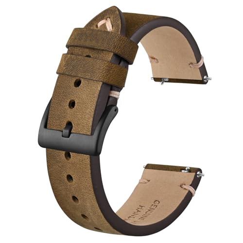 BISONSTRAP Distressed Leder Uhrenarmband, Uhren Armband für Herren, Schnellverschluss Federstege, Bandbreite 18mm 20mm 22mm