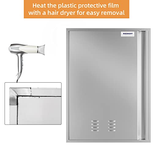 17" W X 24" H BBQ Access Door, Outdoor Kitchen Single Doors with Recessed Handle and Vents, Thickened 304 Stainless Steel Outdoor Kitchen Accessories Door for Indoor, Outdoor, Silver by KYBOLT - Used condition - US$48.28
