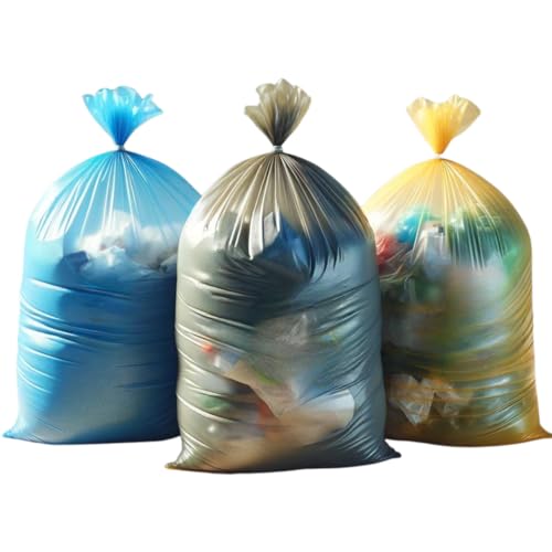 Sacchi Spazzatura 70x110 cm per l'indifferenziata- Confezione da 60 sacchetti, Resistenza Extra, 110 Litri, Azzurro, Trasparente, Giallo - Ideali per Casa e Ufficio - Prodotto Made in Italy