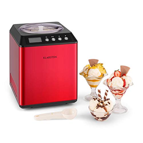 Klarstein Vanilla Sky - Heladera, Modo refrigerador, Display LED, Conservación del frío 1 hora, Acero inoxidable cepillado, Pies antideslizantes, Compresor 180 W, Recipiente de 2 Litros, Rojo