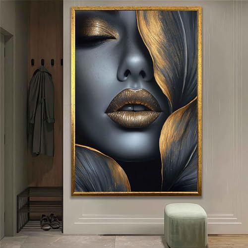 Tableau sur toile portrait abstrait dorure chic 80x120cm - 3