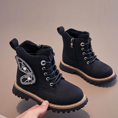 Girls Fall Winter Fashion Ankle Boots Side Zipper Combat Shoes Cute Wing Lace Up Short Boots Comfortable Booties3