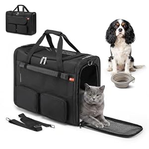 SUCIKORIO Hundetasche Flugzeug 55x40x23 Eurowings Lufthansa, Faltbare Hundetragetasche mit Faltbar Reisenapf Napf Hunde Katzen Transporttasche bis 12kg Transportboxen Große Petsfit Tragetasche