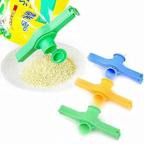 Image of Plastic Kitchen Food Storage Seal and Pour Spill Proof Clips with Caps | Clips for Packet Sealing | Airtight & Moisture-Proof Seal | Kitchen Storage Tools (Pack of 4, Multicolour)