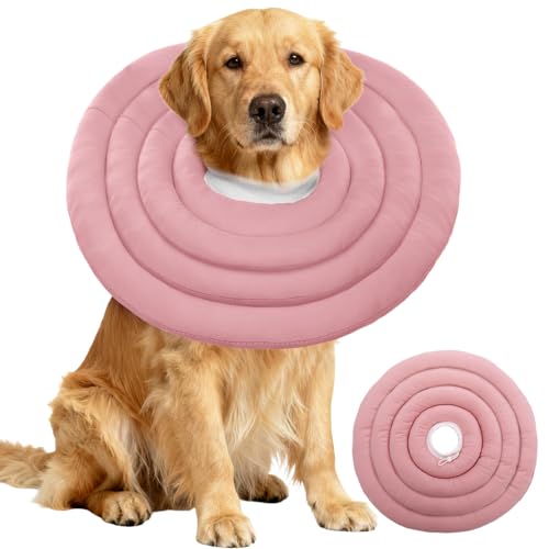 Image of IDOMIK Dog Recovery Collar, Waterproof Soft Dog Cone After Surgery, Comfy Protective Elizabethan Collar Alternative for Dogs Cats, Adjustable Pet Neck Donut Cone Anti-Licking Biting Wounds,Pink,3XL