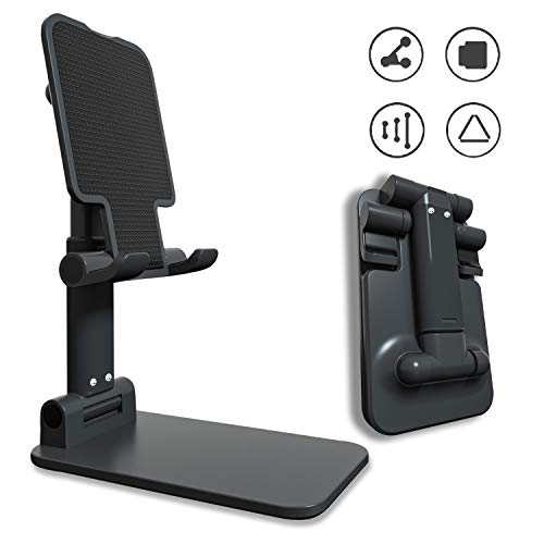 ZHIKE スマホスタンド 高度 角度調整可能 携帯電話ホルダー,携帯電話スタンド 卓上スタンド タブレットスタンド iphoneスタンド 充電スタンド 折り畳み式 ,アルミニウム合金 , 持ち運びやすい, 滑り止め,軽量 置台 旅行用,ipad,iPhone 11 Series/XS/XR/X/ 8/8 Plus,サムスンGalaxy S10 S9 S8 Plusなど(4-9.7インチ)に対応(ブラック)