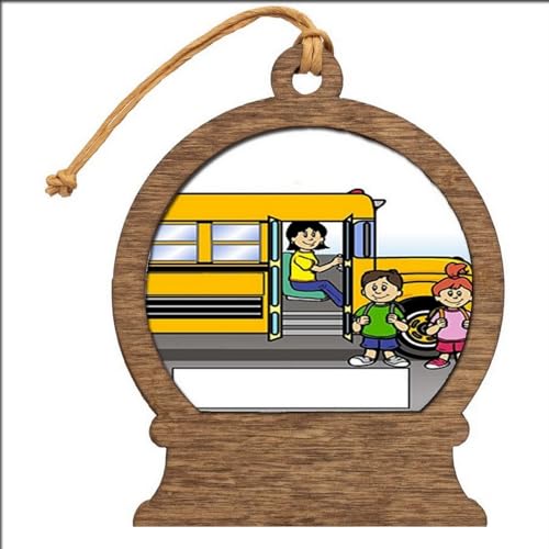 PrintedPerfection.com Personalized School Bus Driver - Female Wooden Snow Globe Shaped Christmas Ornament