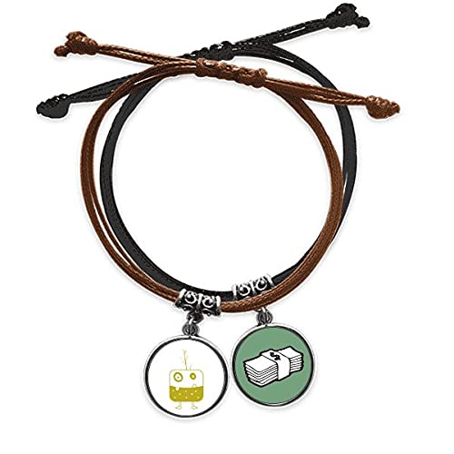 Pulsera de cuerda verde de criatura y alienígena con amuleto de dinero en cuero