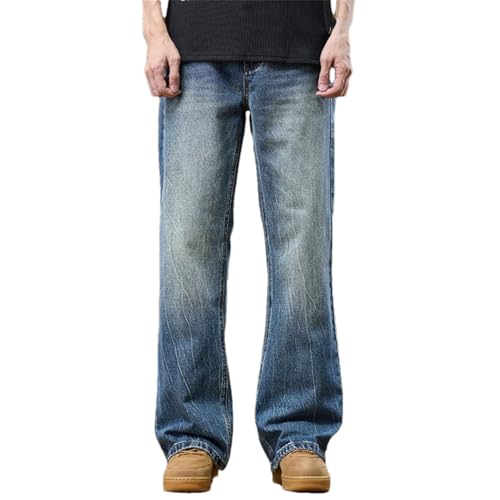 Men's Vintage Loose Fit Straight Leg Jeans Washed Wide Leg Retro Casual Denim Pants