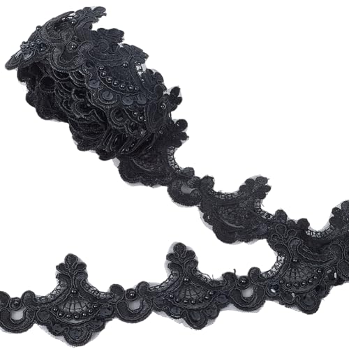 GORGECRAFT 3 Yards 2.4 Inch Venice Lace Trim Black Embroidery Sca...