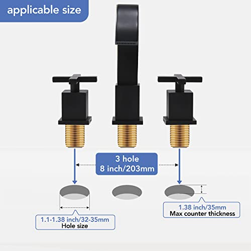 Matte Black Waterfall Bathroom Faucet, 3 Hole Widespread 8 Inch Bathroom Faucet, With Rotatable 360 Degree Swivel Spout, Pop Up Drain & Water Supply Lines By Phiestina, Wf001-10-Mb #TOP6