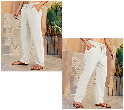 Image of Gafeng Mens Linen Pants Yoga Casual Beach Summer Harem Baggy Trousers