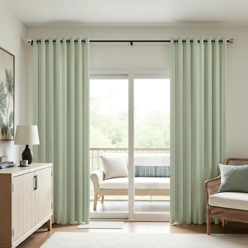 Mrs.Naturall Light Sage Grommet Linen Blackout Curtains 52x90 Inches Long
