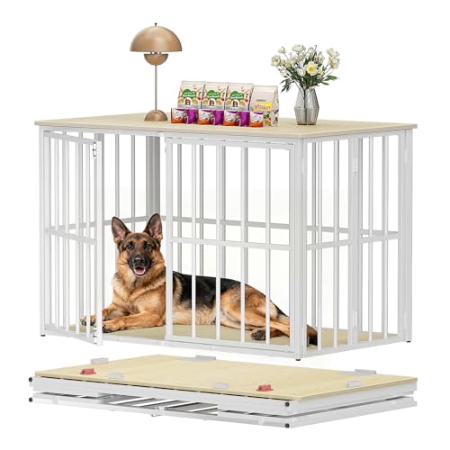 LOVMOR 40' Folding Furniture Style Dog Crate End Table for Medium Dogs, Indoor Decorative Dog Kennel Side Table with Wood Top, Heavy-Duty Dog Cage, Easy Assembly & Space-Saving Storage