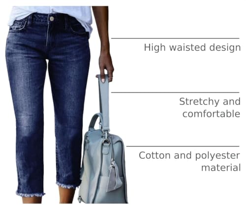Image of Sidefeel Women's High Waisted Straight Leg Jeans Capri Denim Pants