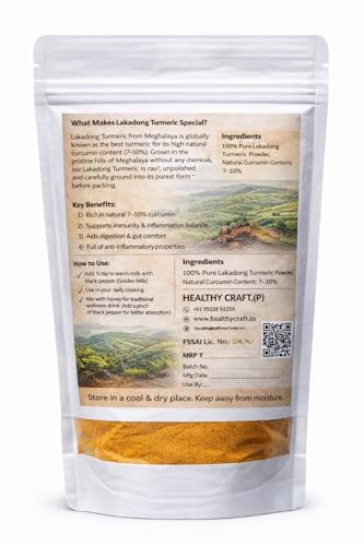 Image of Healthy Craft Lakadong Turmeric Powder (75 * 4=300gm) | 7%+ High Curcumin | Meghalaya GI Certified Haldi | Raw, Natural & Unpolished | Superfood for Golden Milk & Daily UseRich Aroma & Deep Flavor
