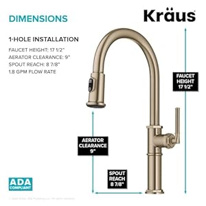 KRAUS Allyn Traditional Industrial Pull-Down Single Handle Kitchen Faucet in Brushed Gold, KPF- 4100BG KRAUS Allyn Traditional Industrial Pull Down Single Handle Kitchen Faucet in Brushed Gold KPF 4100BG