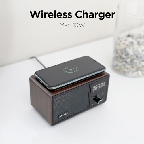 Mooas Retro Bluetooth Radio Speaker Vintage Charging Desk Clock Portable Bedside Analog Antique Old School Fm Radio Tabletop Alarm Clock Hands-Free Calling Supports Aux For Kitchen Bedroom Office thumb #1