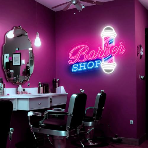 Barber Shop Neon Sign, Led Signs Wall Decor ustom Neon Signs, Barber Neon Light, Hairdresser Gift, Barbershop Pink +White, 32x32x1 cm - Image 4