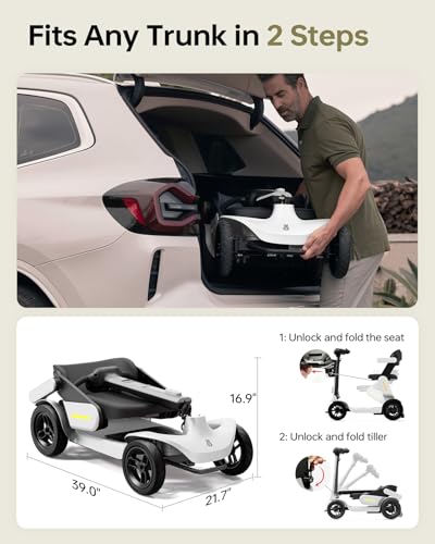 Image of Paiseec S3 Mobility Scooters for Seniors, 40 Miles Long Lasting Mobility Scooter Foldable, Lightweight Travel Scooter for Seniors, 300 lbs Capacity, AI Speed Control, 250W Motor (White-25miles)