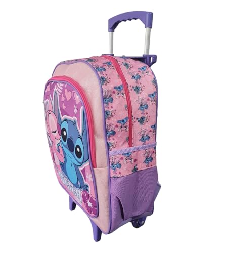 Kit Mochila Escolar Lilo & Stitch Rosa Filme Rodinhas Tam G