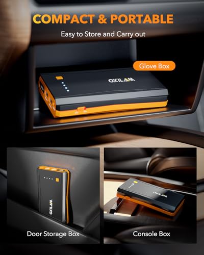 OXILAM Jump Starter, 4000A Peak Car Battery Jumper Starter Portable, Up to 10L Gas and 8L Diesel Engines, 12V Jumper Cables with Battery Pack, Power Bank, 600 LM LED Flashlight, Orange