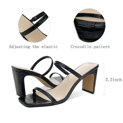 Women's Heeled Sandals Square Toe Two Strap Block Heels Sandals for Women, Slip on High-heeled Sandal Comfortable Strappy Heels for Party Wedding Dress Shoes 6