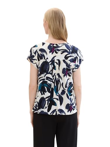 TOM TAILOR Damen Kurzarm-Bluse mit Muster , dark blue floral design, 36 – Ansicht 3