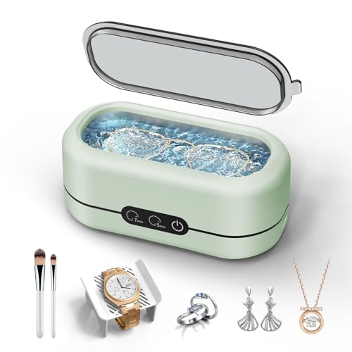 Image of BYASKZIV Ultrasonic Jewelry Cleaner, 50KHz Ultrasonic Cleaner Machine with 304 Stainless Steel for Jewelry, Eyeglasses, Rings, Watch Strap, Dentures, Dual Cleaning Modes - Green