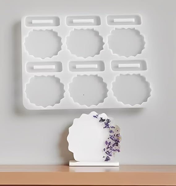 Silicone Resin Photo Frame Mould with Stand, 6 Cavity Scalloped Edge Design for DIY Craft, Table Decor, Epoxy Casting-image-34
