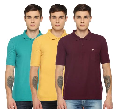 Image of Dollar Men's Pack of 1 Solid Cotton Blend Polo Neck T-Shirt