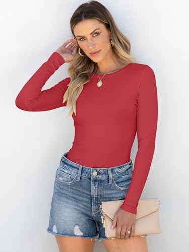 Image of ANRABESS Women Long Sleeve Shirts Rib Knit Slim Fit Tops Basic Tee Spring Outfits Casual T-Shirt Underscrubs Layer Clothes
