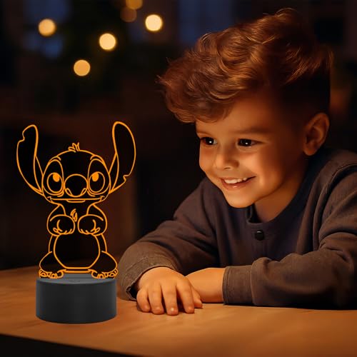 2 Stück Stitch Lampe – Stitch Geschenke für Mädchen, 3D LED Illusion 16 Farben Stitch Nachtlicht USB Smart Touch Fernbedienung Tischlampe Stitch Licht für Kinderzimmer Dekoration Urlaub Geschenke