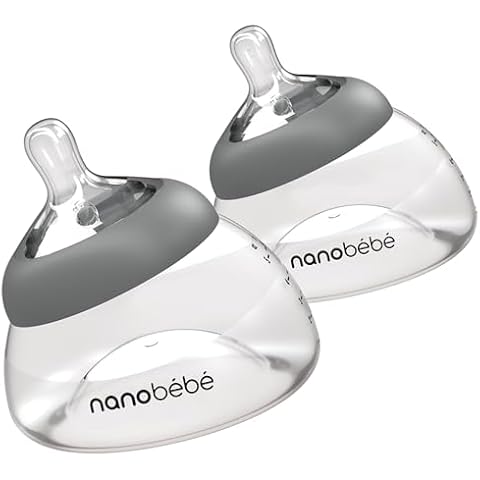 Nanobebe Breastmilk Bottle, Breastfeeding Newborn Breast Like, Anti Colic, Perfect Latch, Preserves Breast Milk nutrients, Twin-Pack Grey Cover