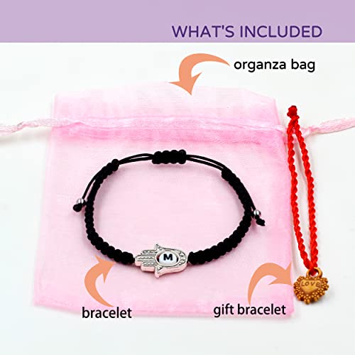 Image of Uloveido Customized A to Z 26 Letters Hand of Fatima Bracelet - Fatima Hamsa Hand Evil Eye Protection Bracelet Lucky Charm Adjustable Braided Black String