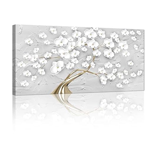 FajerminArt Grande Flor Blanca Cuadros Decoracion Salon Modernos Arbol de la vida Cuadro Abstracto Moderno Pintura Lienzos decorativos Cuadros Decorativos Salón Dormitorio Comedor Oficina 100x50 cm