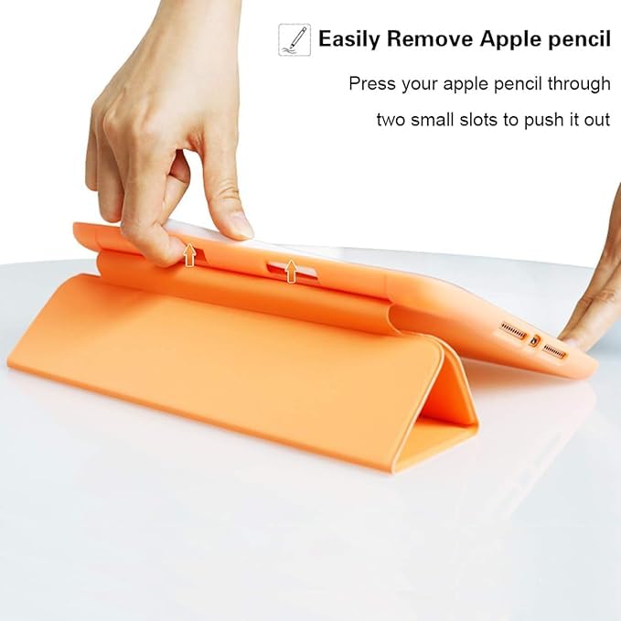 Image of Printme iPad 9.7 Case (2018 /2017 Model, 6th /5th Generation), Smart Cover with Pencil Holder and Soft Baby Skin Silicone Back and Full Body Protection, Auto Wake /Sleep Cover (Orange)