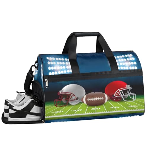 Football Helmet Dry Wet Depart Duffle Overnight Bag with Shoes Compartment & Wet Pockets, Water Resistant Weekender Travel Gym Pouch For Swim Gymnastics Ballet Sleepovers