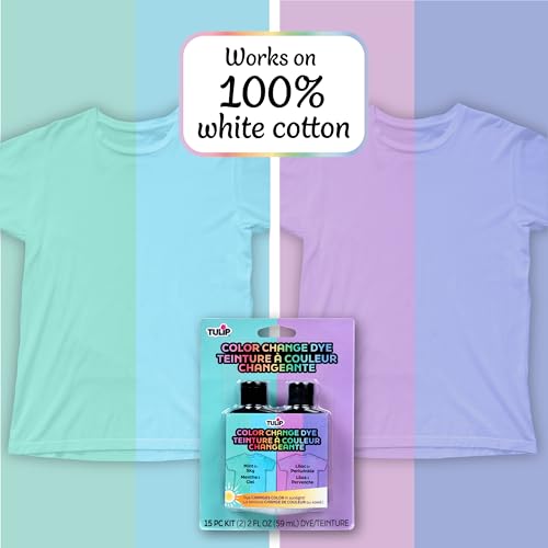Tulip Color Change Fabric Dye Pack, Sunlight Activated, Works on 100% White Cotton Fabrics, Easy Craft Activity & Tie Dye Designs, Go from Mint to Sky Blue, and Lilac to Periwinkle, 2 Bottles