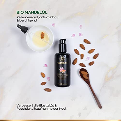 Foto von BIO Mandelöl 100ml - Kaltgepresstes, Natürliches Almond Oil - 100% rein & vegan - Ideal für Haut- und Körperpflege - Haaröl & Kopfhaut Pflege - für Aromatherapie und als Basisöl für Massageöl