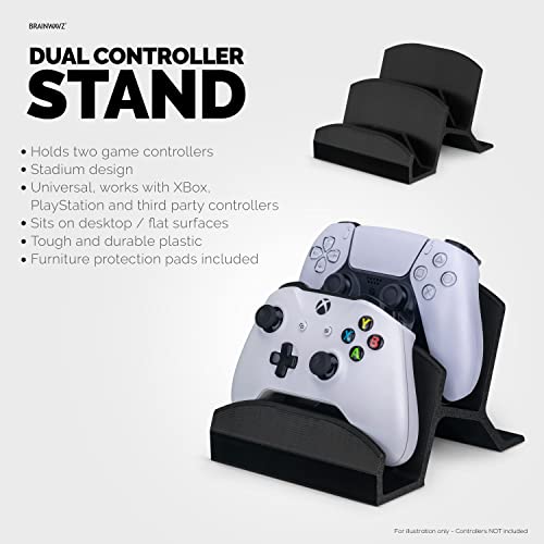 Image of BRAINWAVZ Dual Game Controller Holder Desktop Stand - for PS5, Xbox Series X, One, PS4, Switch, PC, Gamepads & More UGDS06, Black