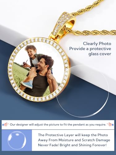 YIMERAIRE Customized Picture Necklace 18k Gold Plated Black/Gold/Silver Personalized Circle Chain Picture Dog Tag Pendant CZ Zicronia Custom Photo Pendant for Men Women3