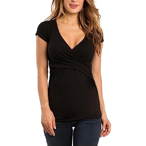 LSFYSZD Women's Maternity Nursing Shirt Short Sleeve V-Neck 