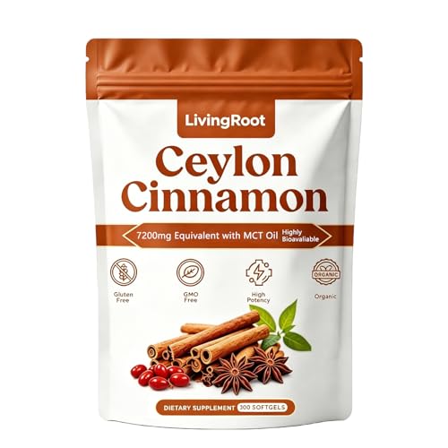 LivingRoot Ceylon Cinnamon SoftGels with Mct Oil Supports Metabolic Balance Energy & Daily Wellness Ceylon Cinnamon Organic Non-GMO Gluten Free Gentle Daily Support - 300 Capsule