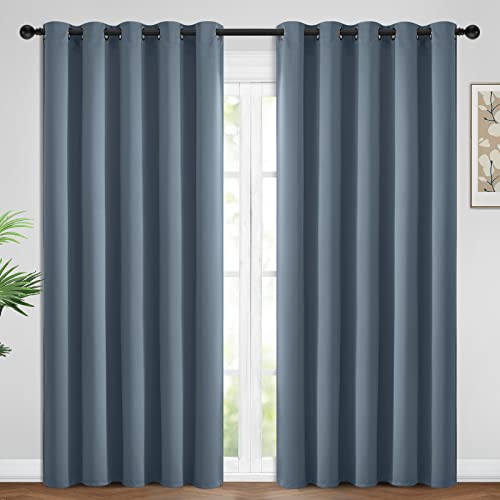 Yakamok Blackout Curtains Room Darkening Thermal Insulated Window Panels,Solid Grommet Top Drapes for Bedroom/Living Room(62Wx84L, Stone Blue, 2 Panels)