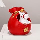 Resina hecha para poni con bolsa de dinero para decoración de celebración de año, adecuada para colocar en interiores de mesa o estante (C)