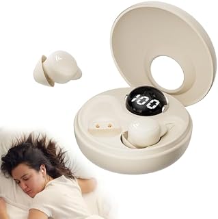 sunvito Schlafkopfhörer, Mini Kopfhörer zum Schlafen Kabellose Bluetooth 5.3 Flüssiges Silikon kopfhörer schlafenfür Seitenschläfer, Leistungsanzeig für Trainieren, Arbeiten, Reisen（Beige）