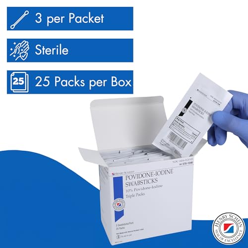 Image of Henry Schein 10% Povidone Iodine Swabstick 3's, Sterile Antiseptic, 50 Ct