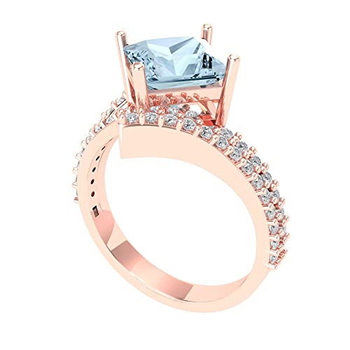 Clara Pucci 2.3075 tcw Princess Cut Engagement Ring for Women, Blue Moissanite Solitaire with Simulated Diamond Accents Anniversary Promise Ring for Her in 18K Rose Gold, Bridal Art Deco Gift2